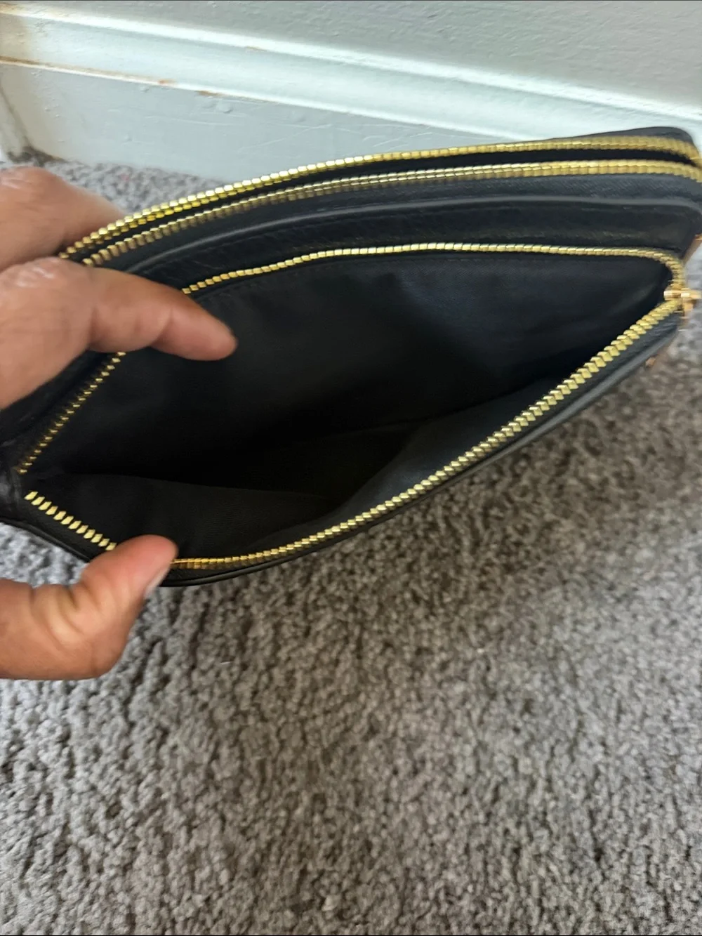 Coach Black Pebbled Leather Double Compartment Wristlet with Gold